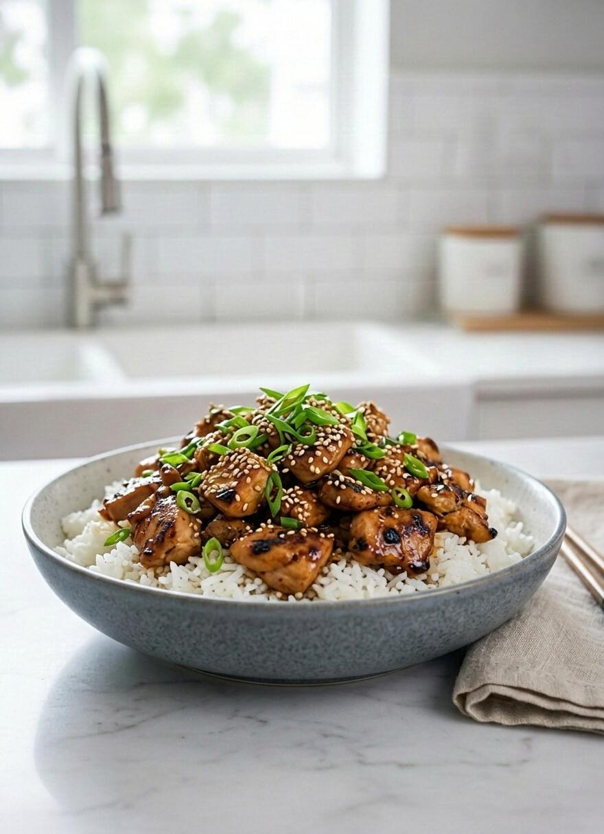 Teriyaki chicken over rice 