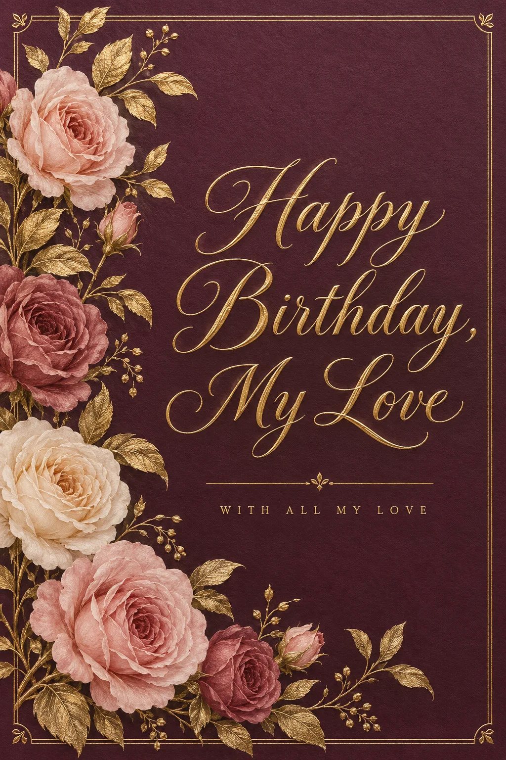 Ink Roses at Midnight - 'Happy Birthday, My Love' — Birthday card