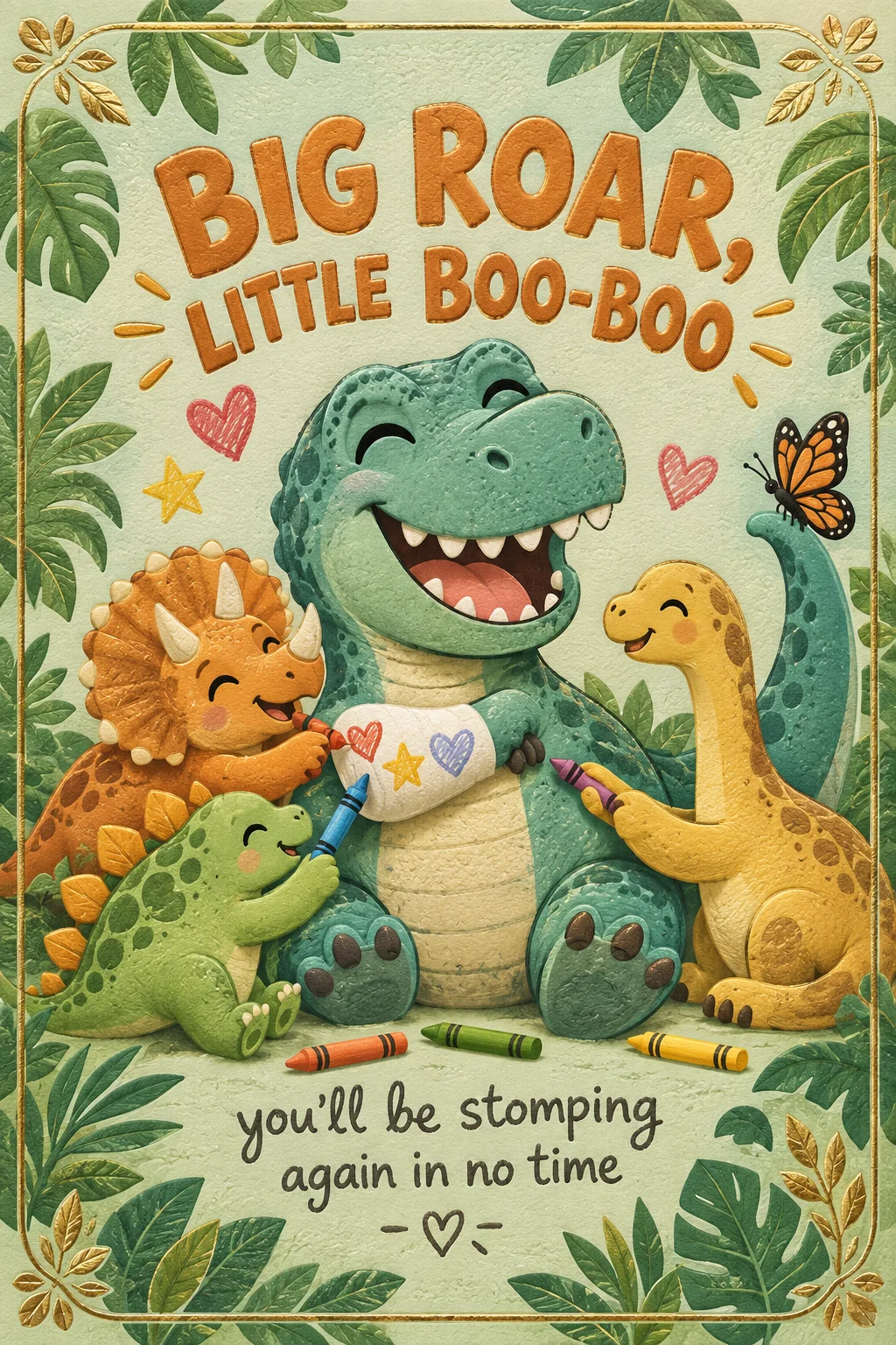 Dino With a Boo-Boo — Get Well card