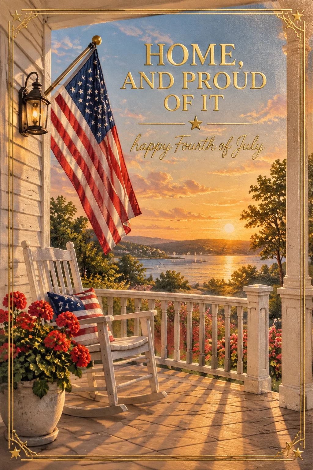 Porch Flag at Golden Hour — Holidays card