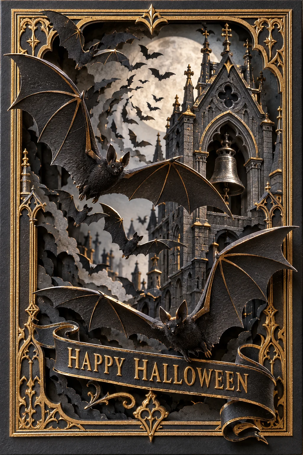 Bats Pour from the Belfry — Holidays card