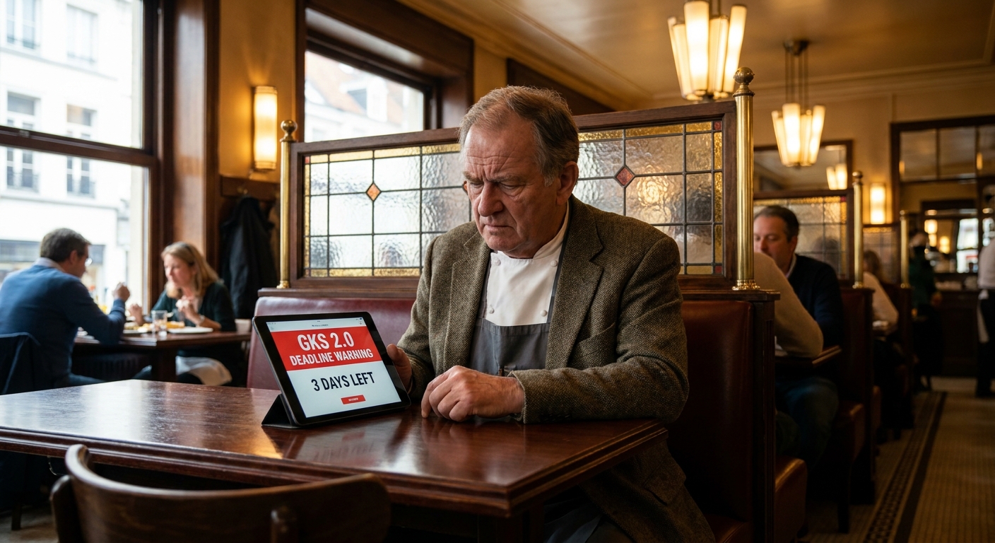 Restaurateur belge préparant la conformité GKS 2.0 v1.4 pour son système de caisse