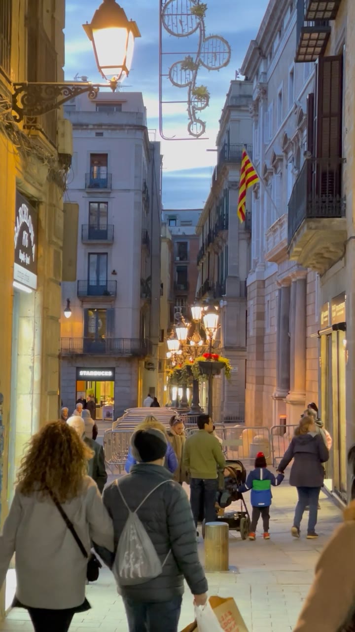 Evening Street Toward Plaça de Sant Jaume — Barcelona, Spain