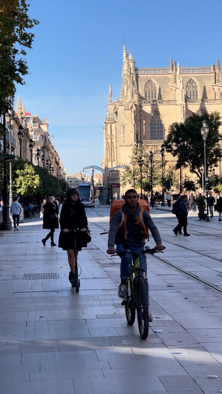 Tram and Cathedral, Avenida de la Constitución — Seville, Spain
