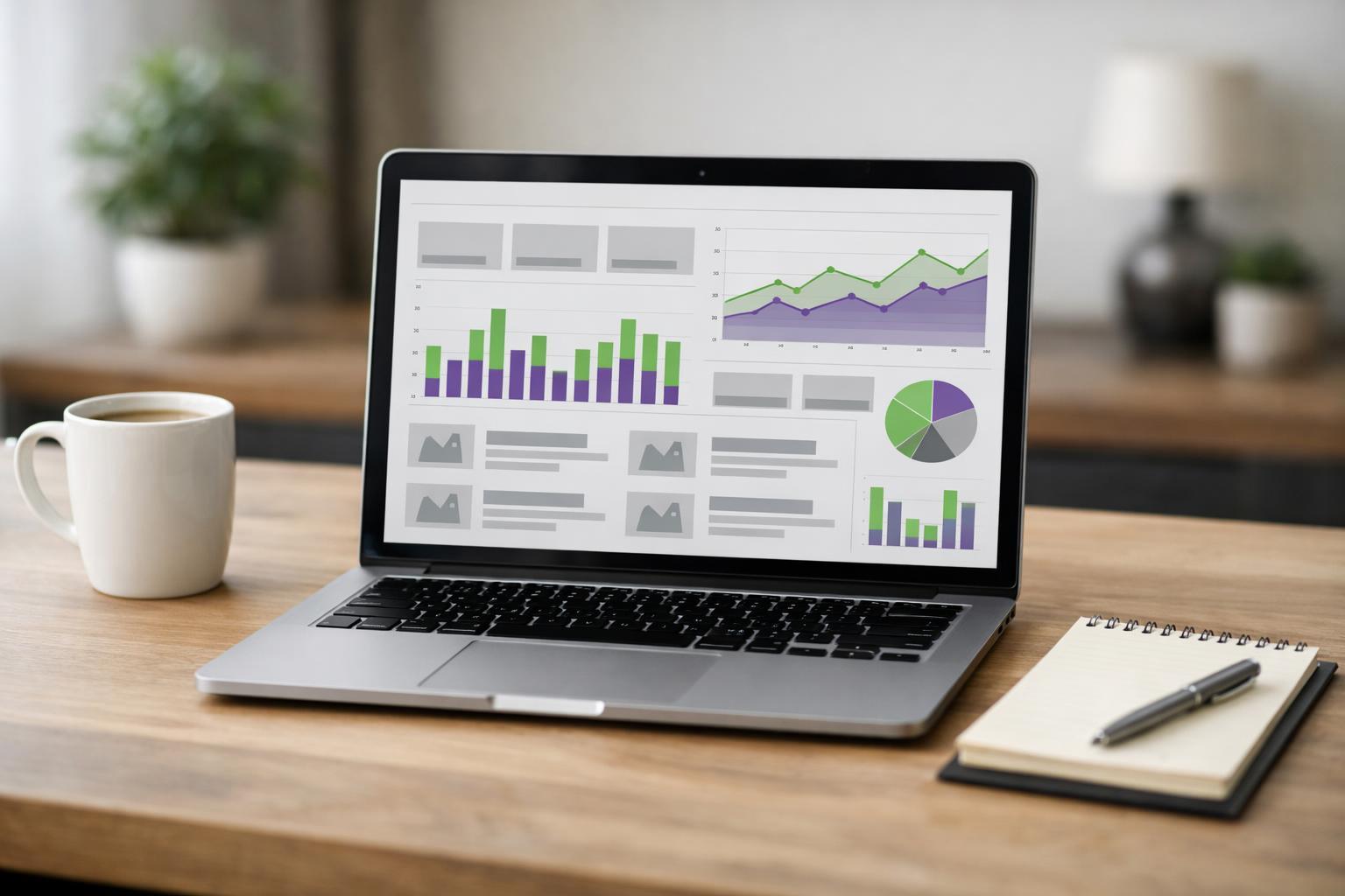 Laptop mit Analytics-Dashboard auf einem Schreibtisch