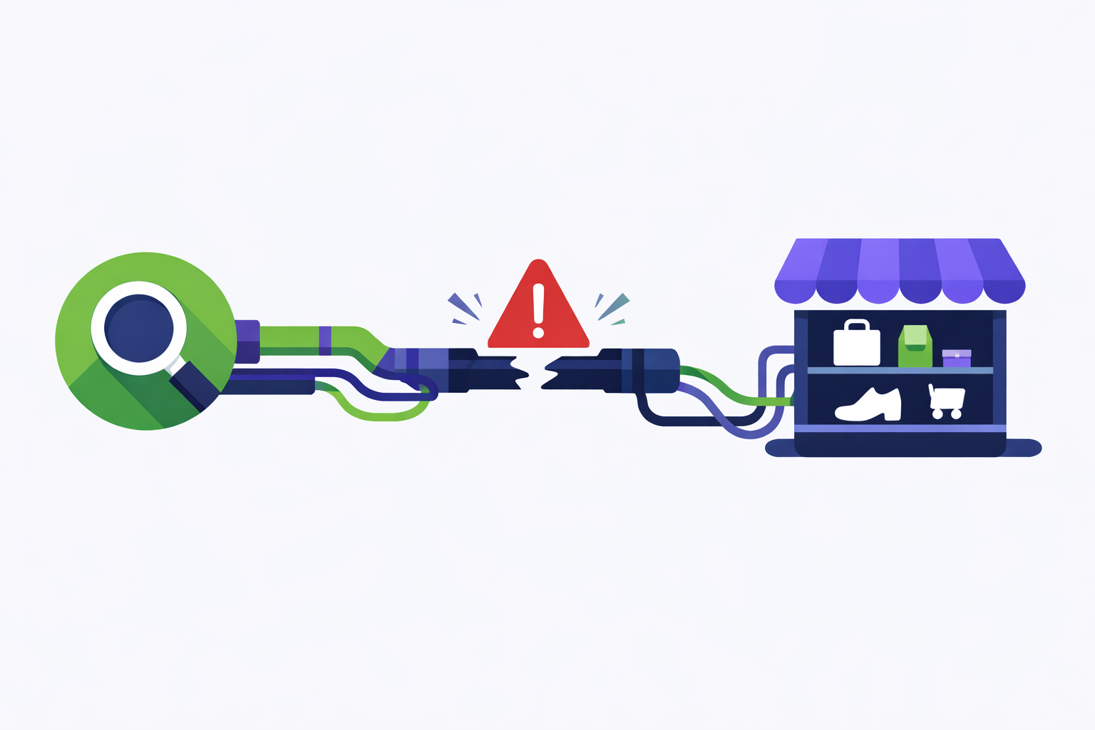 Datenfluss zwischen Suche und Onlineshop mit Unterbrechung