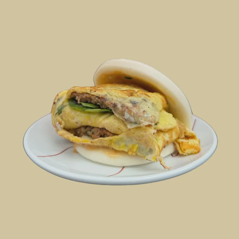塔香豬肉排歐姆雙蛋刈包