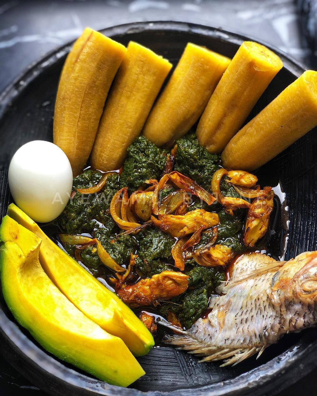 Ghanaian Cuisine - Boiled Plantain with Kontomire