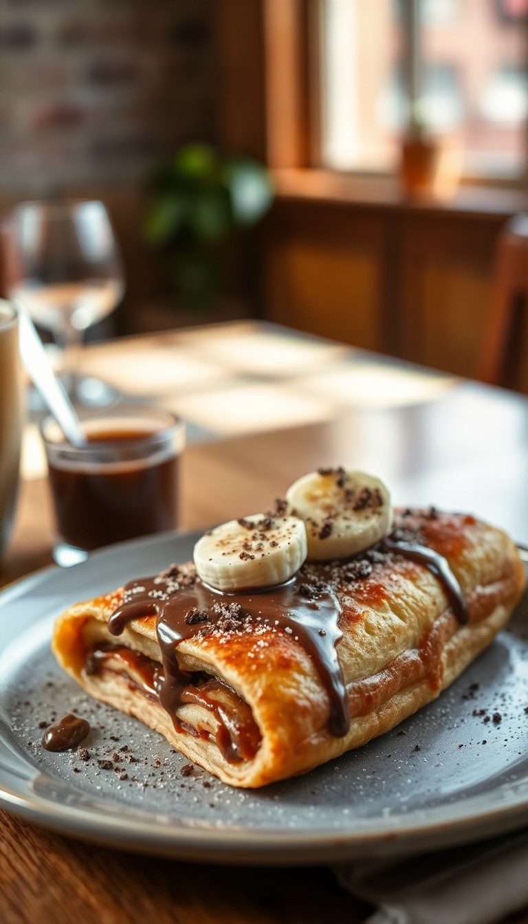 Pannenkoek met banaan, Nutella en slagroom