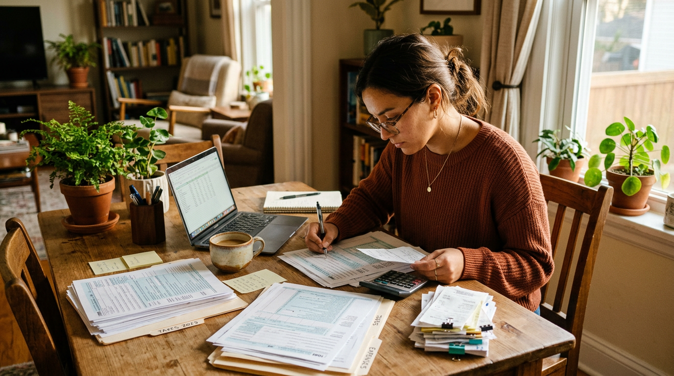 Freelancer organizing forms for 1099 tax filing and business tax planning.