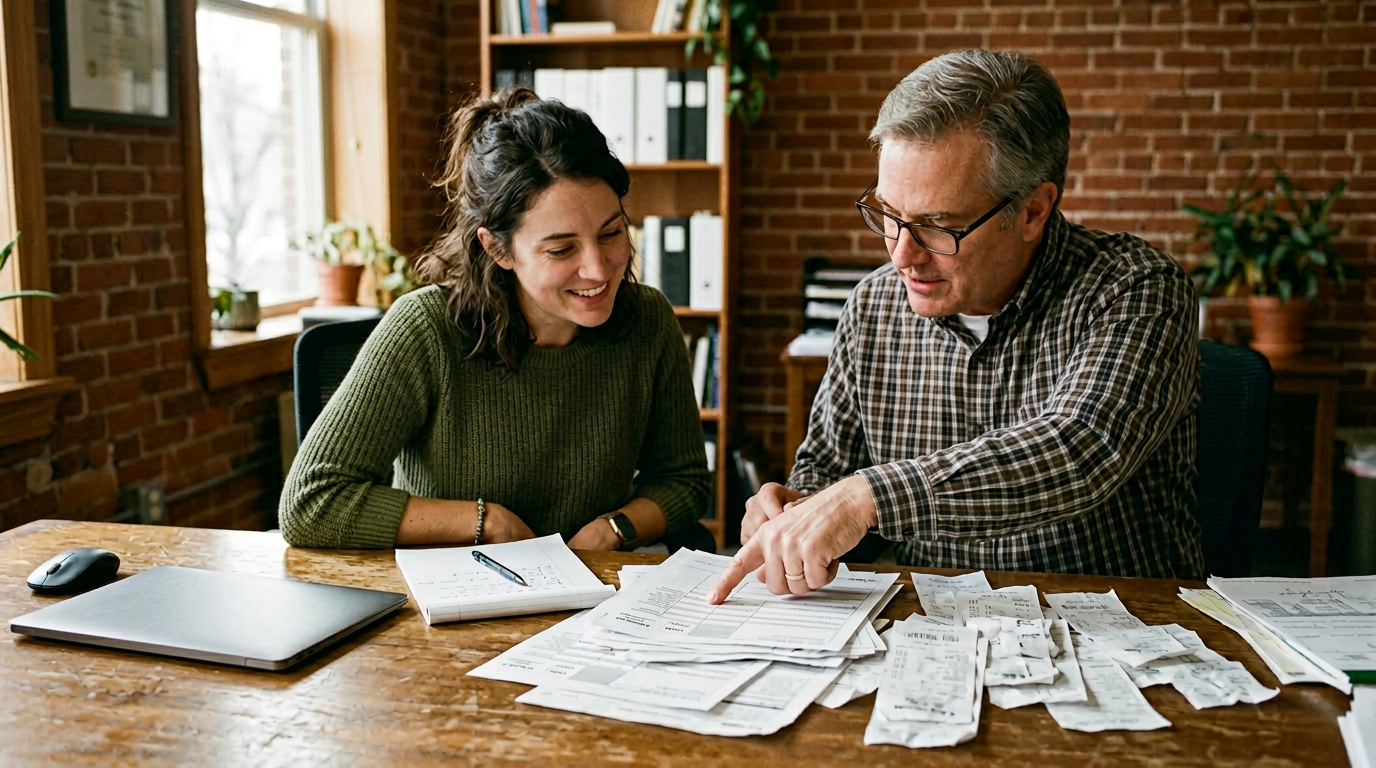 1099 tax filing professional helping an owner operator learn how to file past due 1099 taxes.
