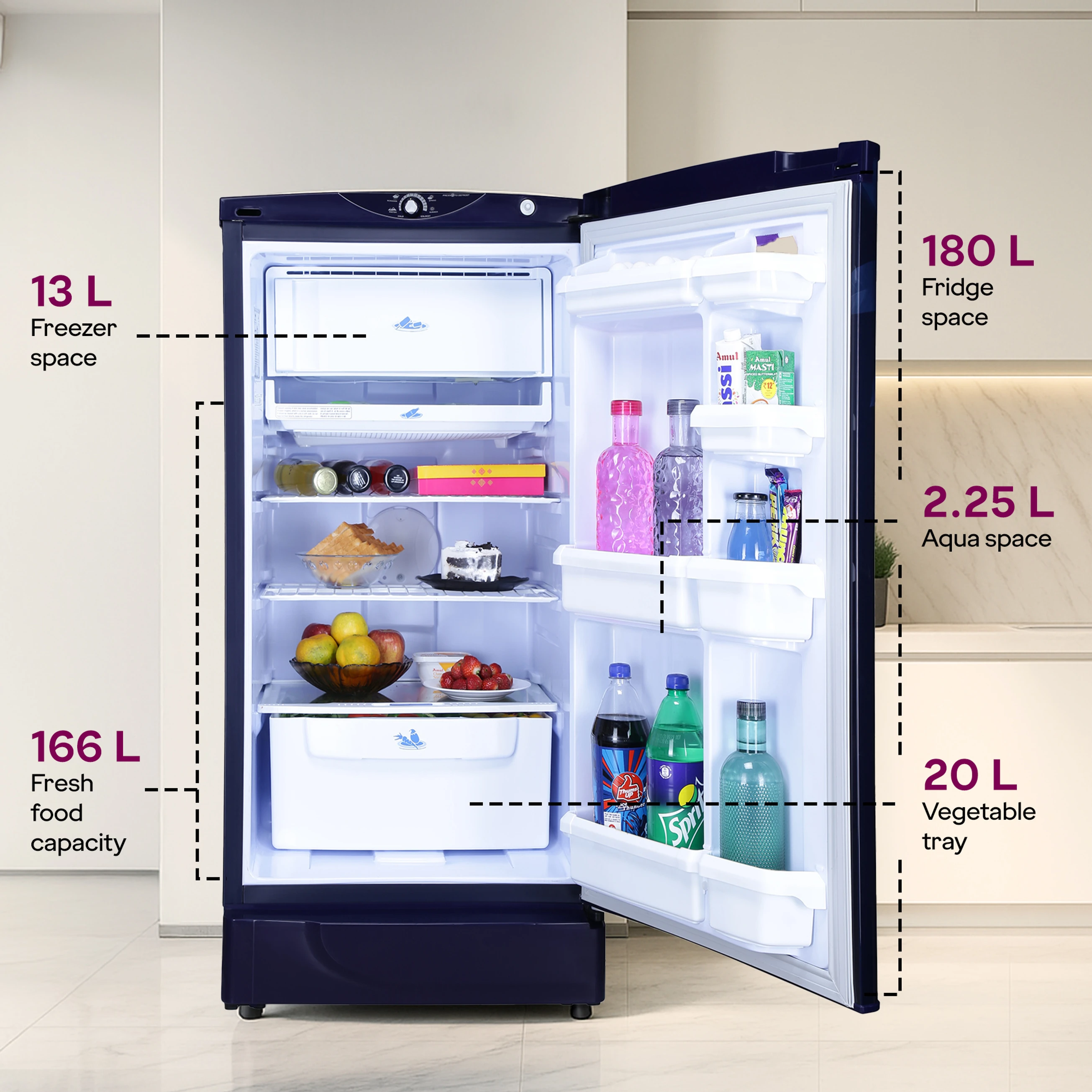 Godrej 180 L Direct Cool Single Door 1 Star Refrigerator (Pep Blue, RD EDGE 205AN WRF PP BL) image 2