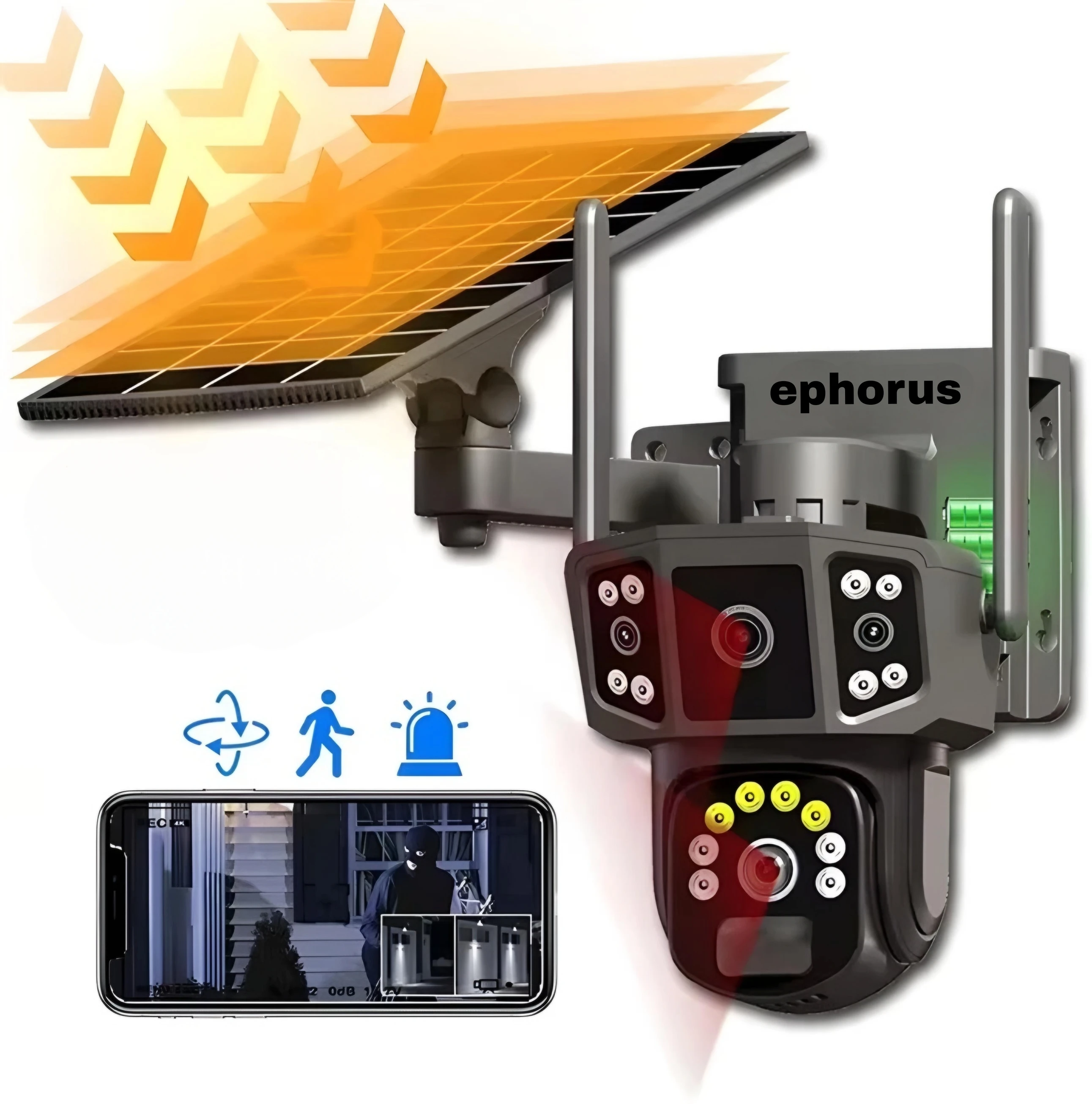 ephorus Dual lens 4G solar panel 18000mAh batter PIR human detection camera 1 IP Camera Camera (White) image 2