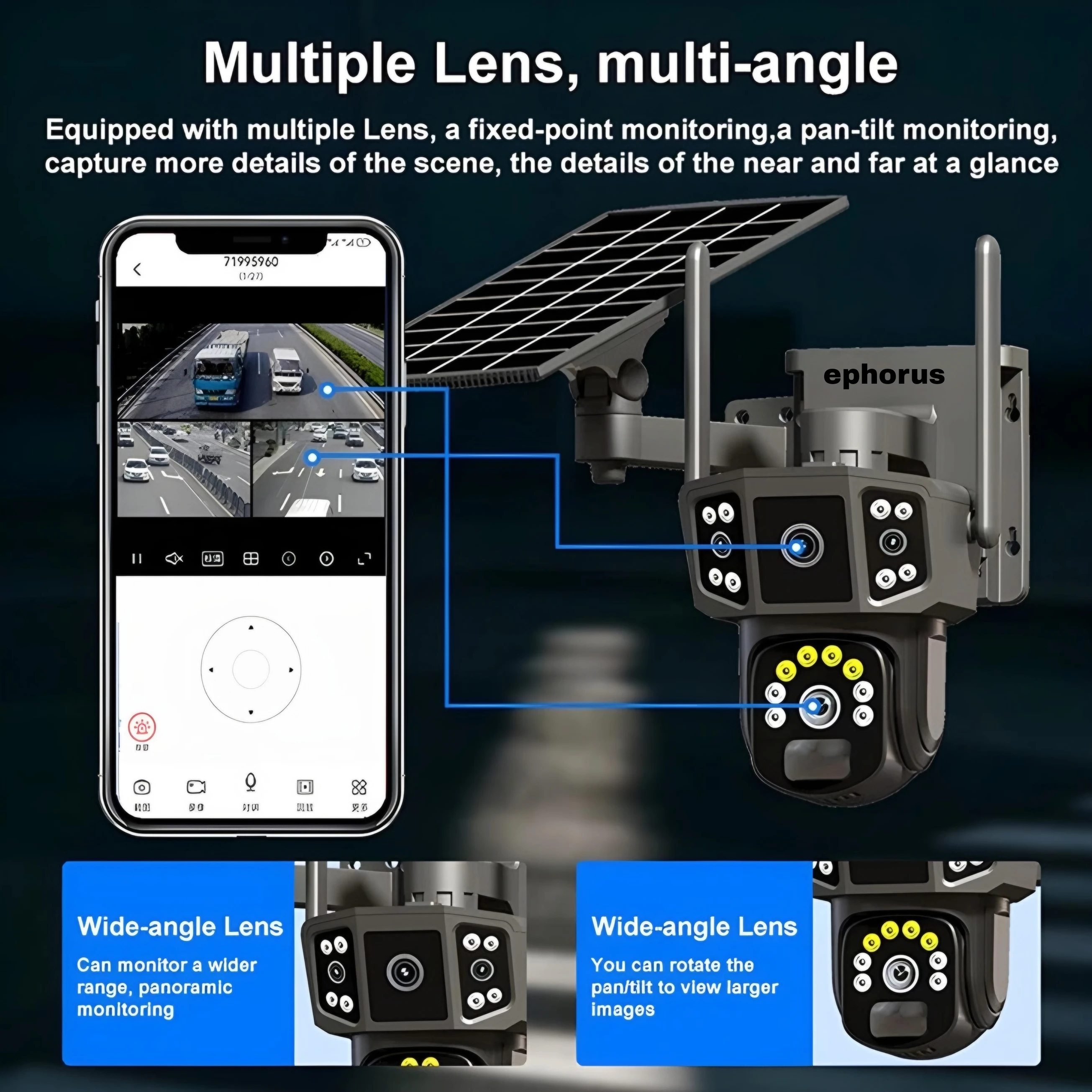ephorus Dual lens 4G solar panel 18000mAh batter PIR human detection camera 1 IP Camera Camera (White) image 3