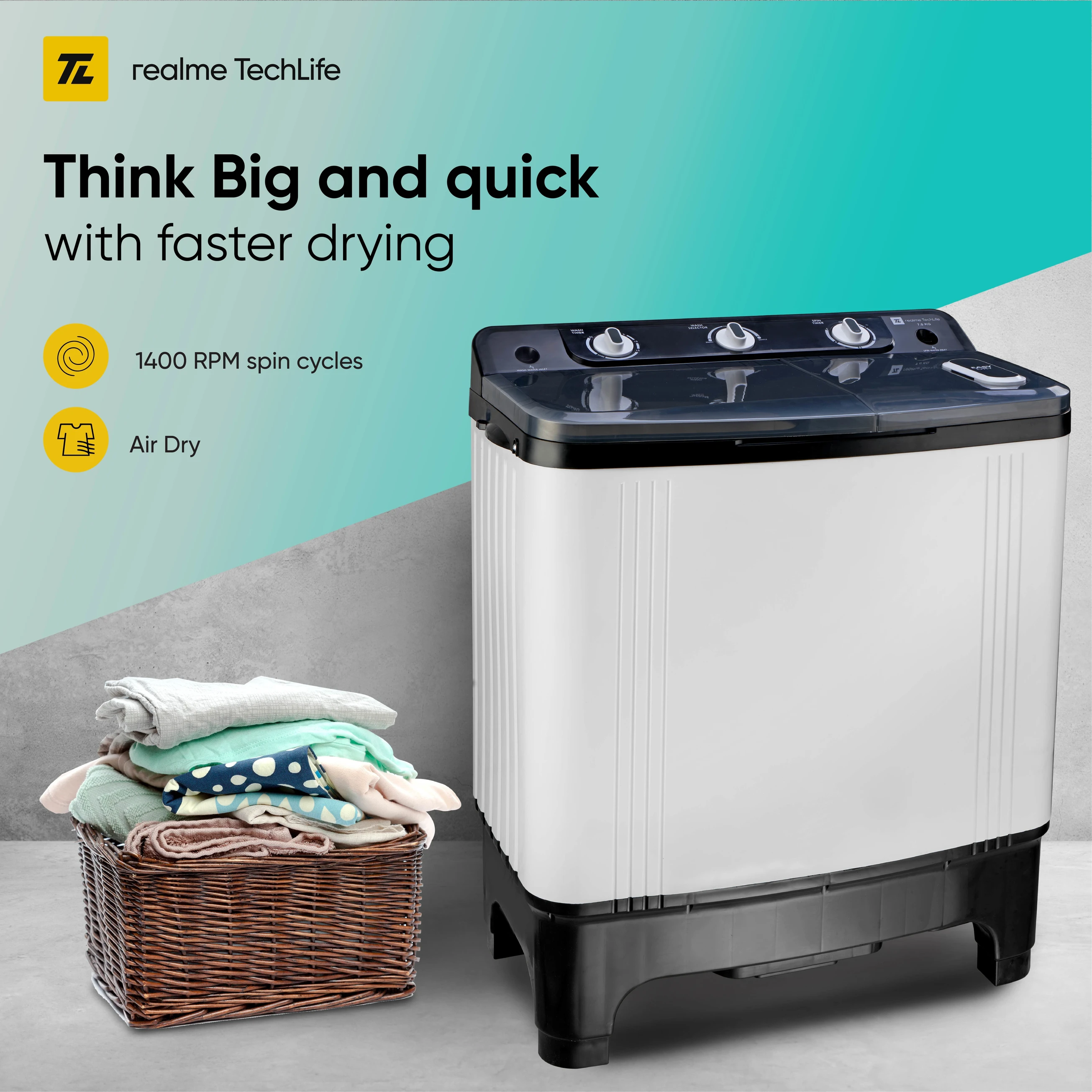 realme TechLife 7 kg 5 Star rating Semi Automatic Top Load White, Black (RMSA705NNNDW) image 2
