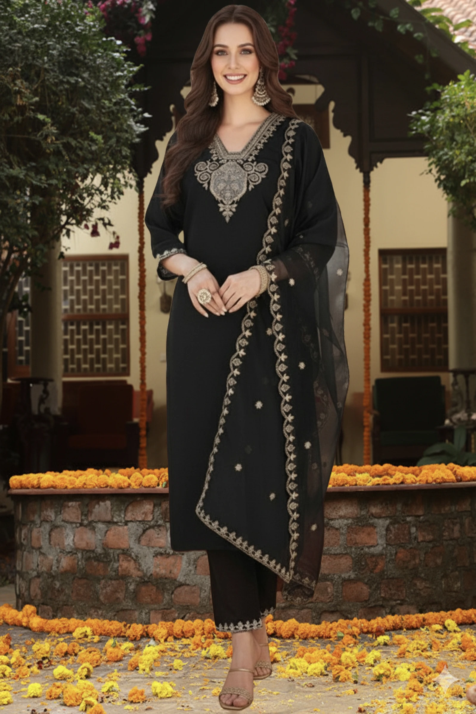 PRISCA Women Pure Cotton Kurta Pant Dupatta Set