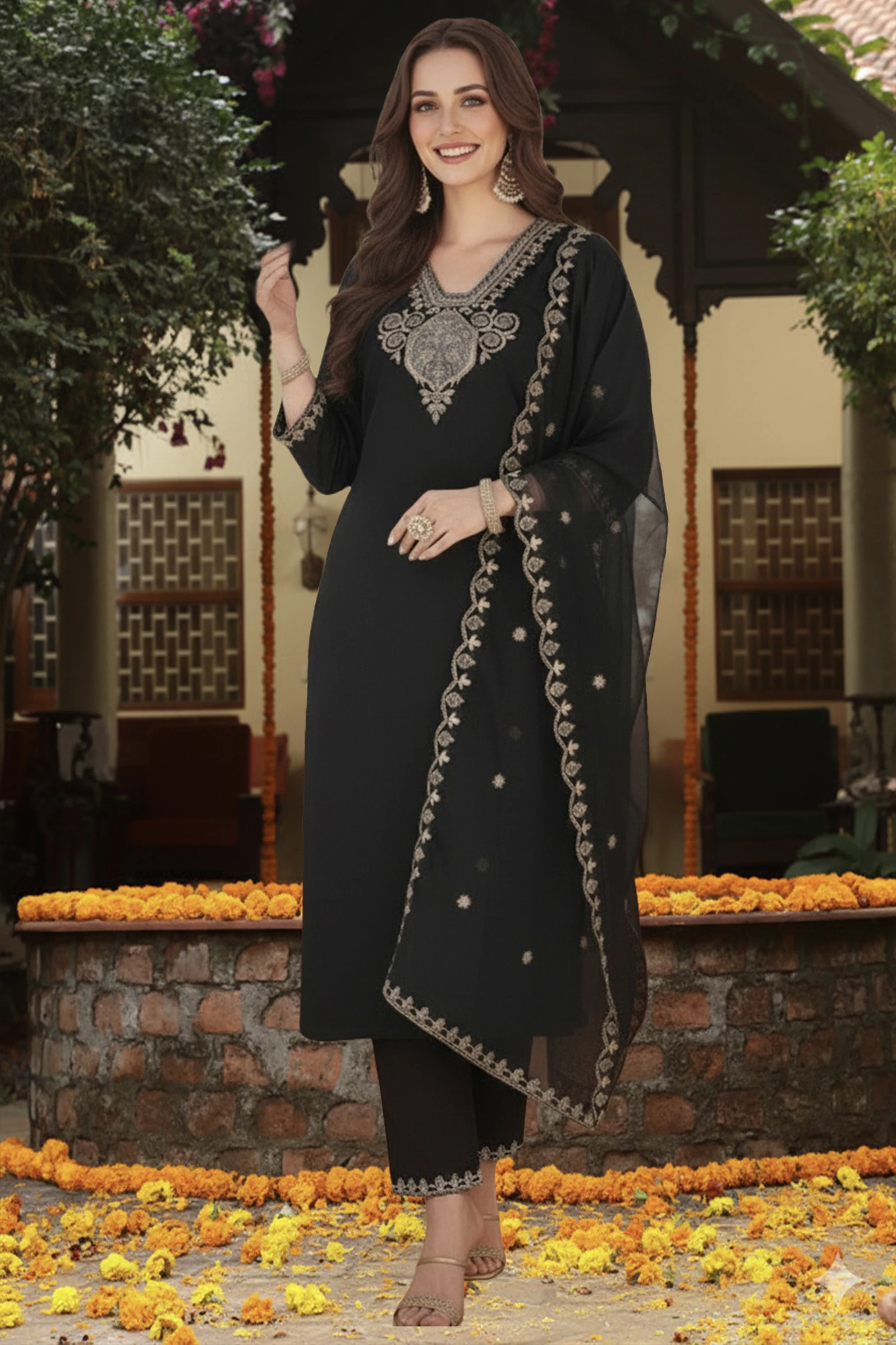 PRISCA Women Pure Cotton Kurta Pant Dupatta Set image 3