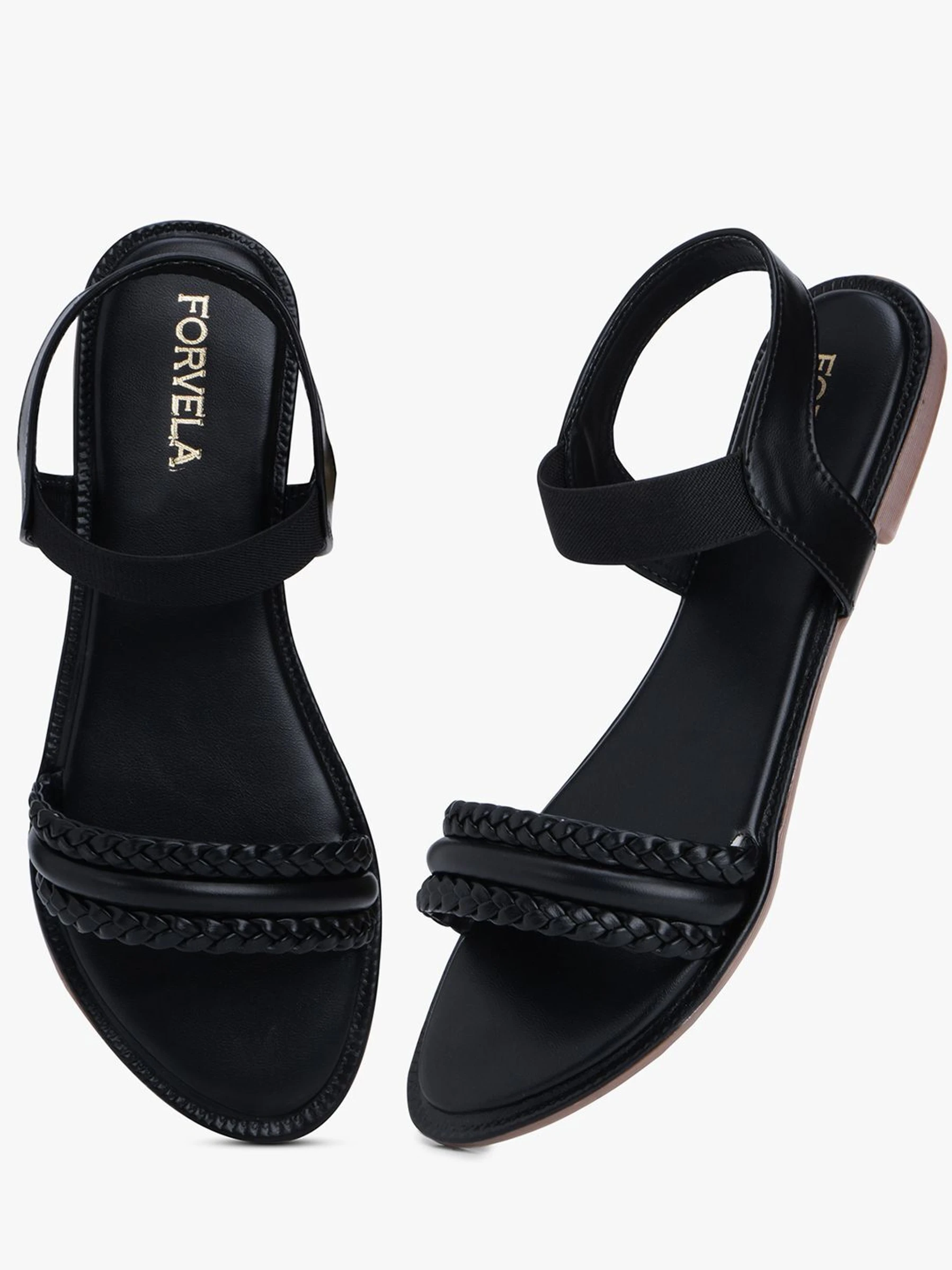 FORVELA Women Flats Sandal (Black , 4) image 2