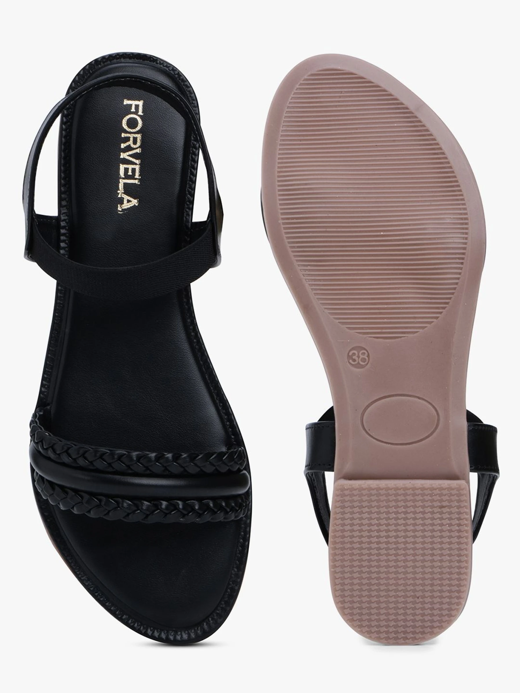 FORVELA Women Flats Sandal (Black , 4) image 3