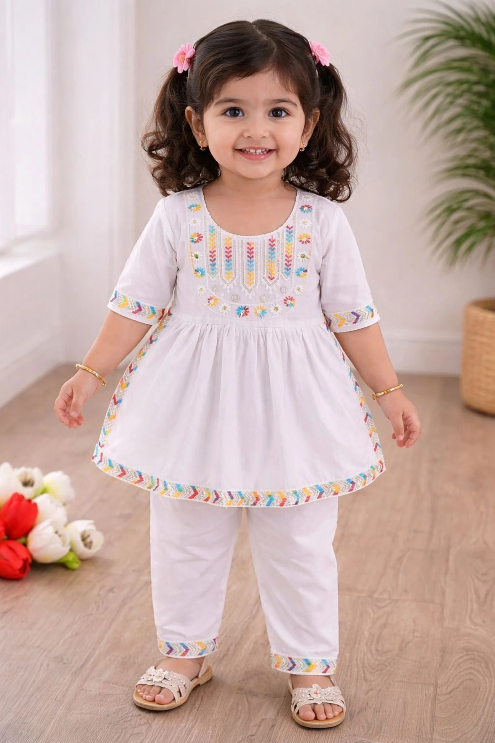 Rkdress Girls Midi/Knee Length Festive/Wedding Dress (White, Half Sleeve)