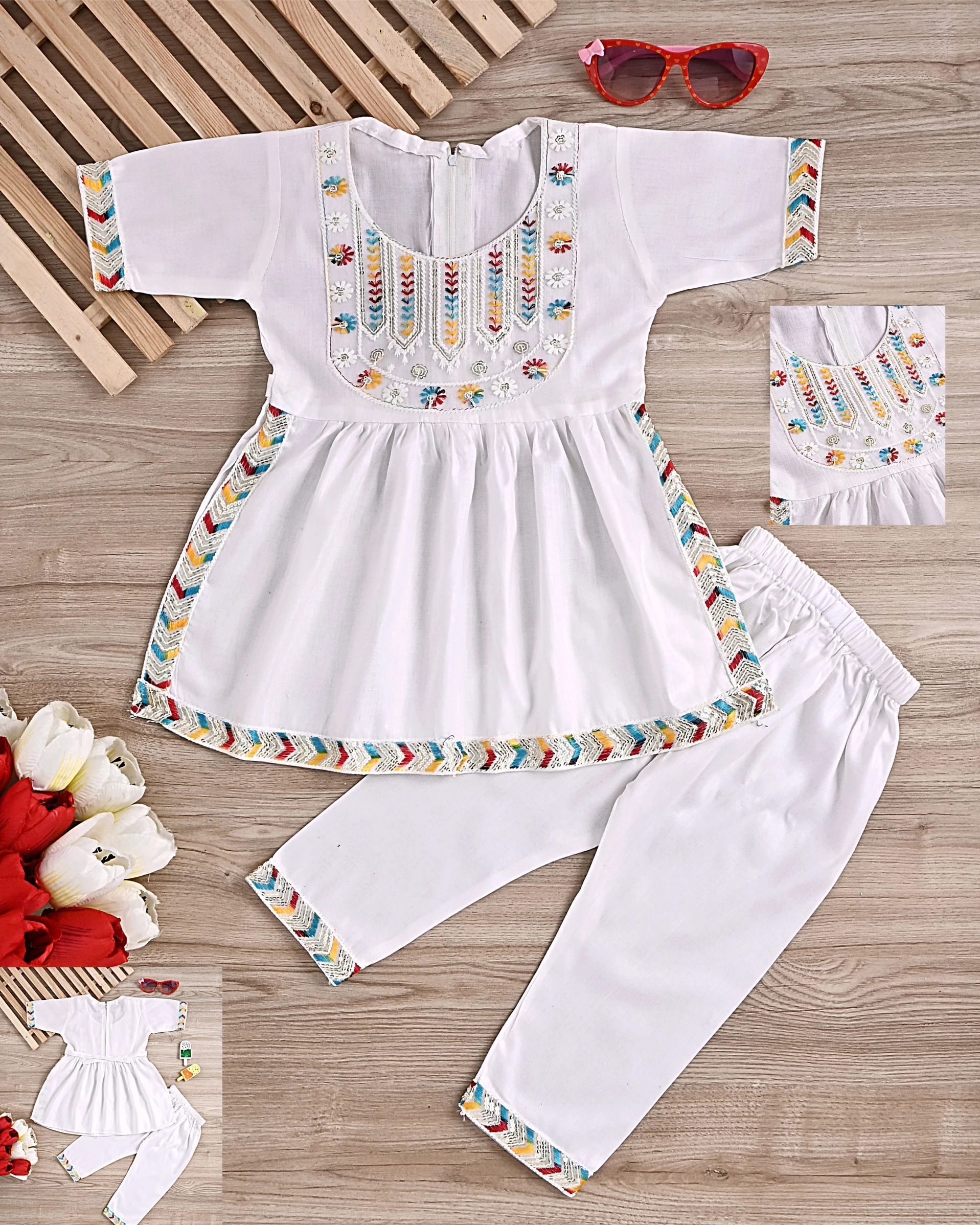 Rkdress Girls Midi/Knee Length Festive/Wedding Dress (White, Half Sleeve) image 2