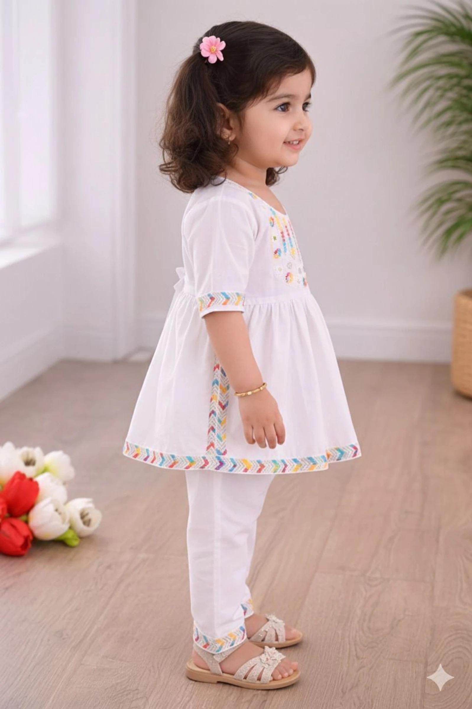 Rkdress Girls Midi/Knee Length Festive/Wedding Dress (White, Half Sleeve) image 3