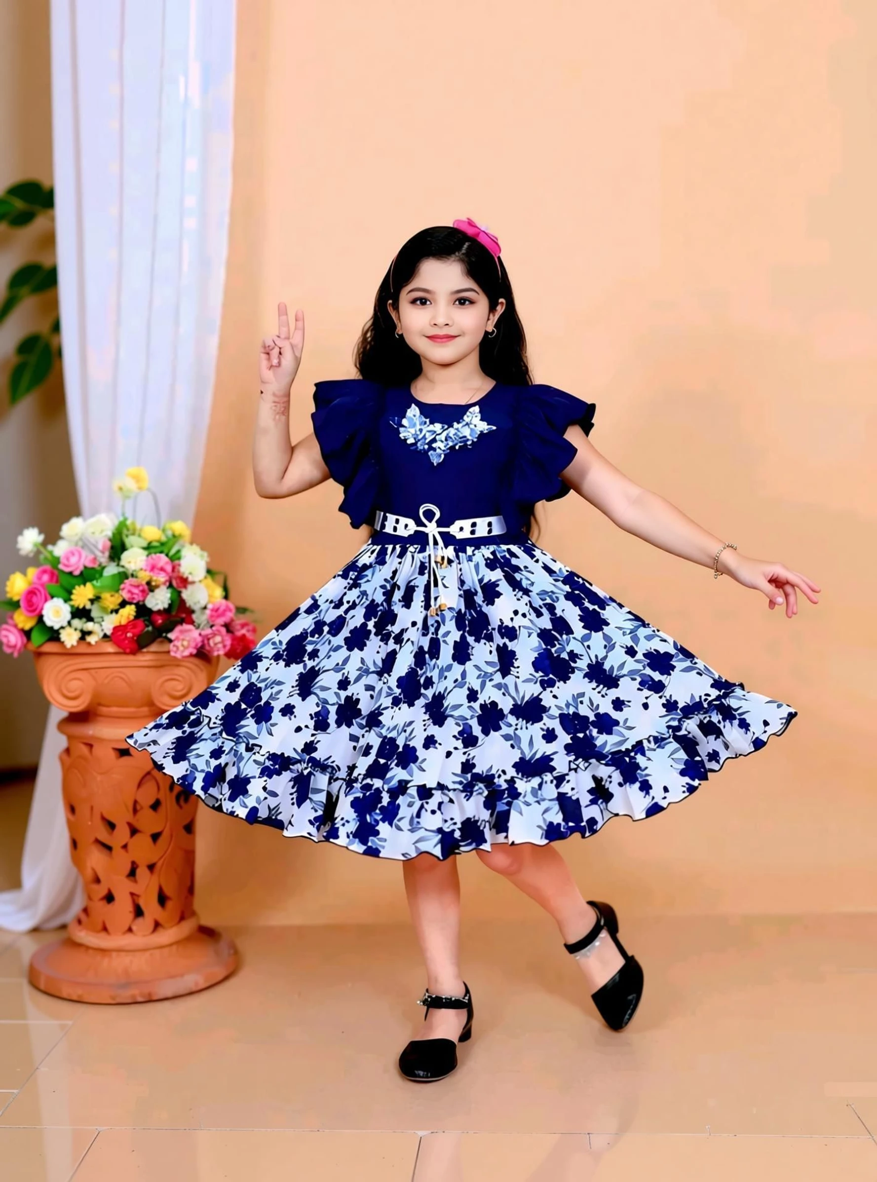 befab enterprise Girls Midi/Knee Length Casual Dress (Red, Cap Sleeve) image 2