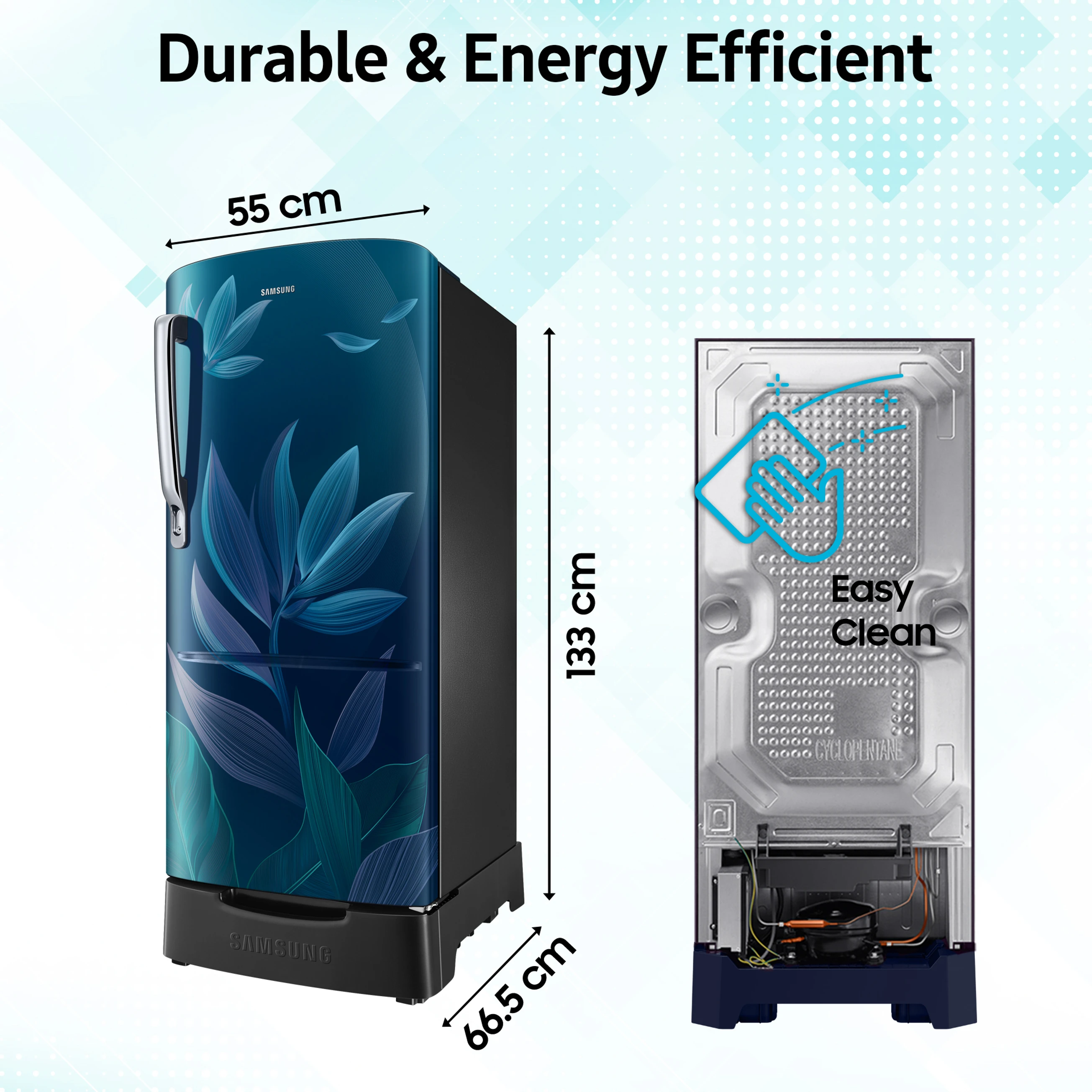 Samsung 183 L Direct Cool Single Door 4 Star Refrigerator with Base Drawer (Paradise Bloom Blue, RR20H28249U/NL) image 3