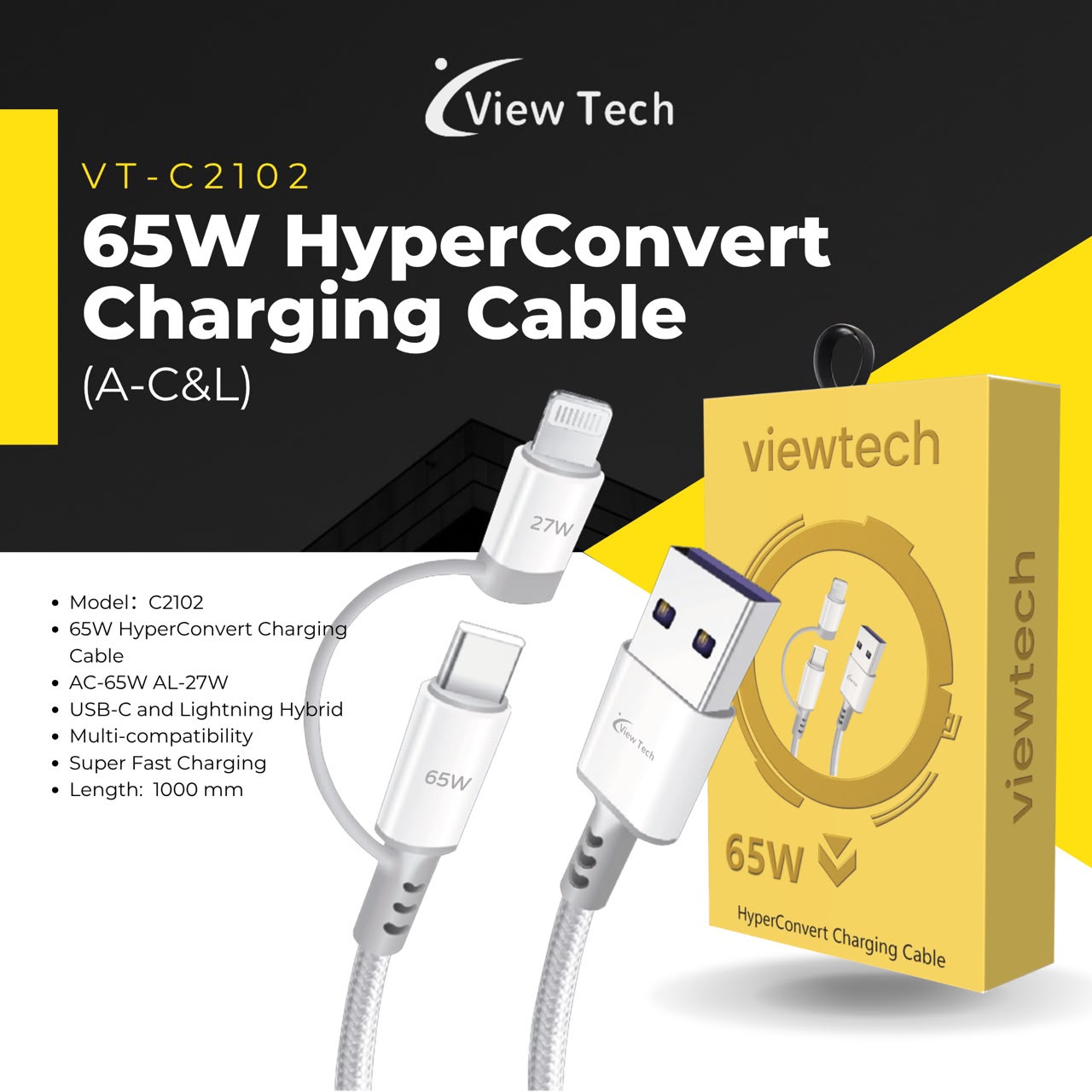 2 IN 1 CABLE (USB TO TYPE C & LIGHTENING) - VTC2102