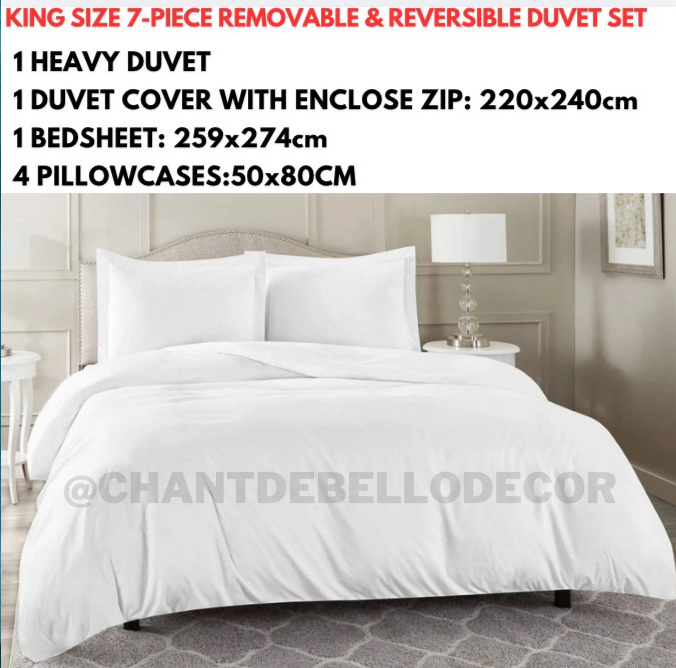 Fresh Culture King Size 7-Piece Premium Super Soft all white Removable Duvet Set