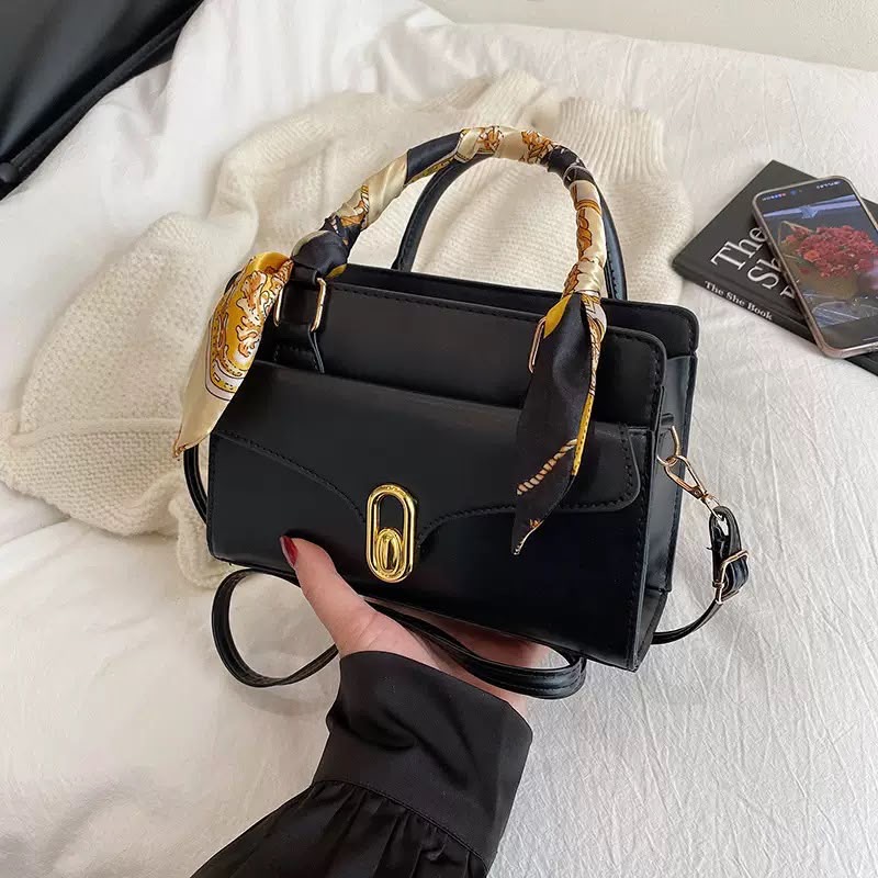 Leather Black Bag with scarf