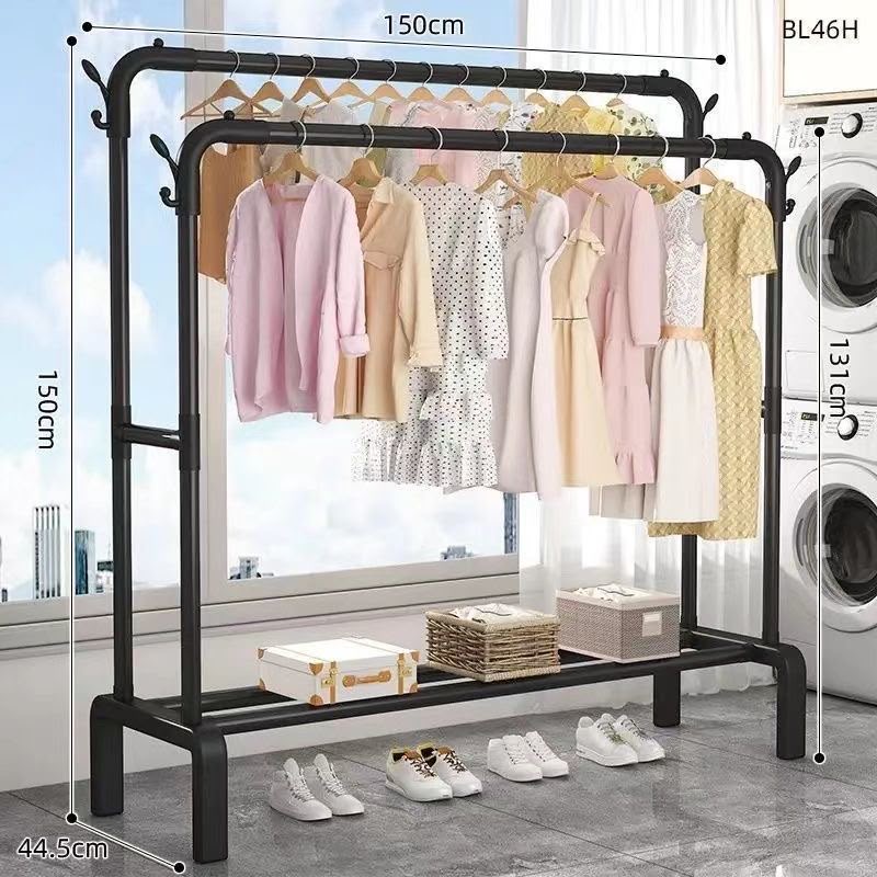 Double Pole Clothes Rack / Garment Rack with Storage Shelf