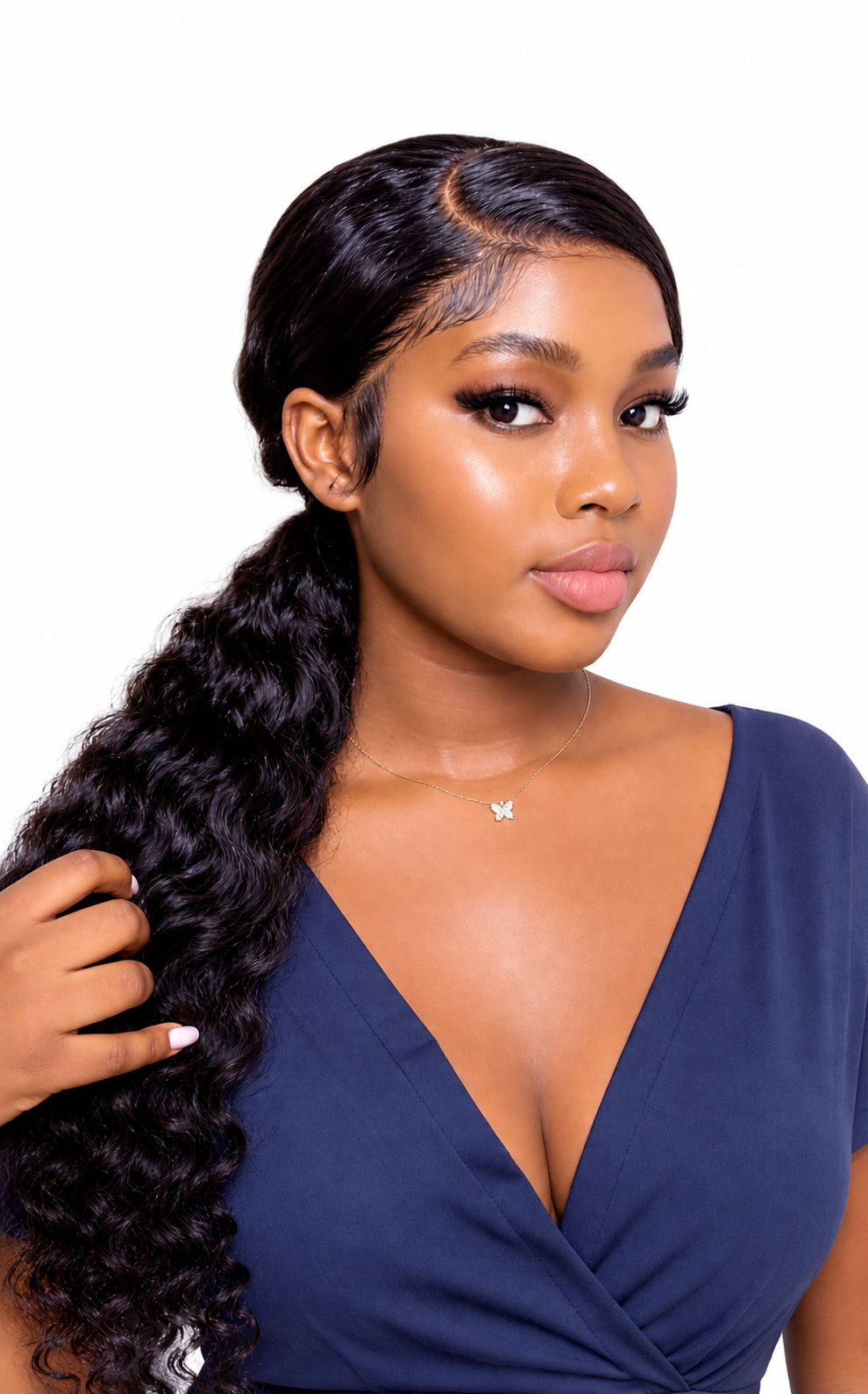 A woman wearing a luxurious lace-front wig