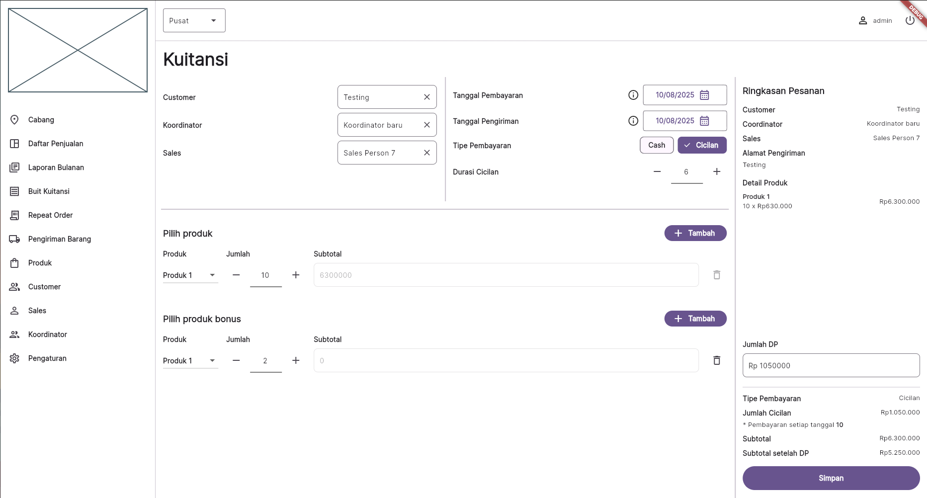 Create an invoice screenshot
