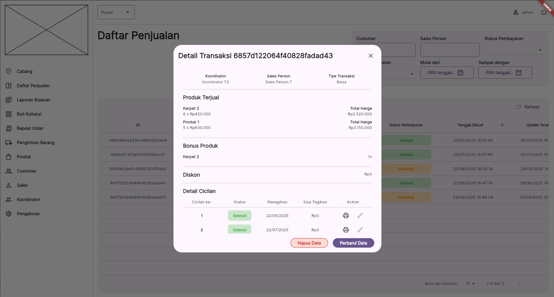 Invoice detail screenshot