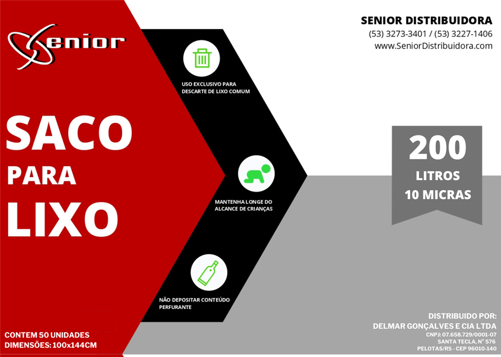 Saco Lixo - Preto - 200l (reforçado) C/50 (95x144) - 0,09