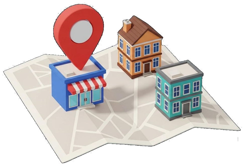 Map with SEO pins illustrating local search visibility and lead conversion tools