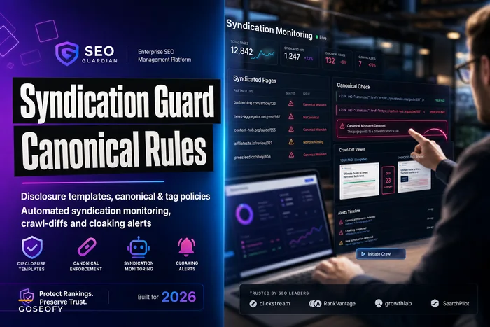 Affiliate page SEO playbook: disclosure, canonical rules and syndication monitoring