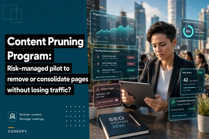 Content pruning program: a risk‑managed pilot to remove or consolidate pages without traffic loss