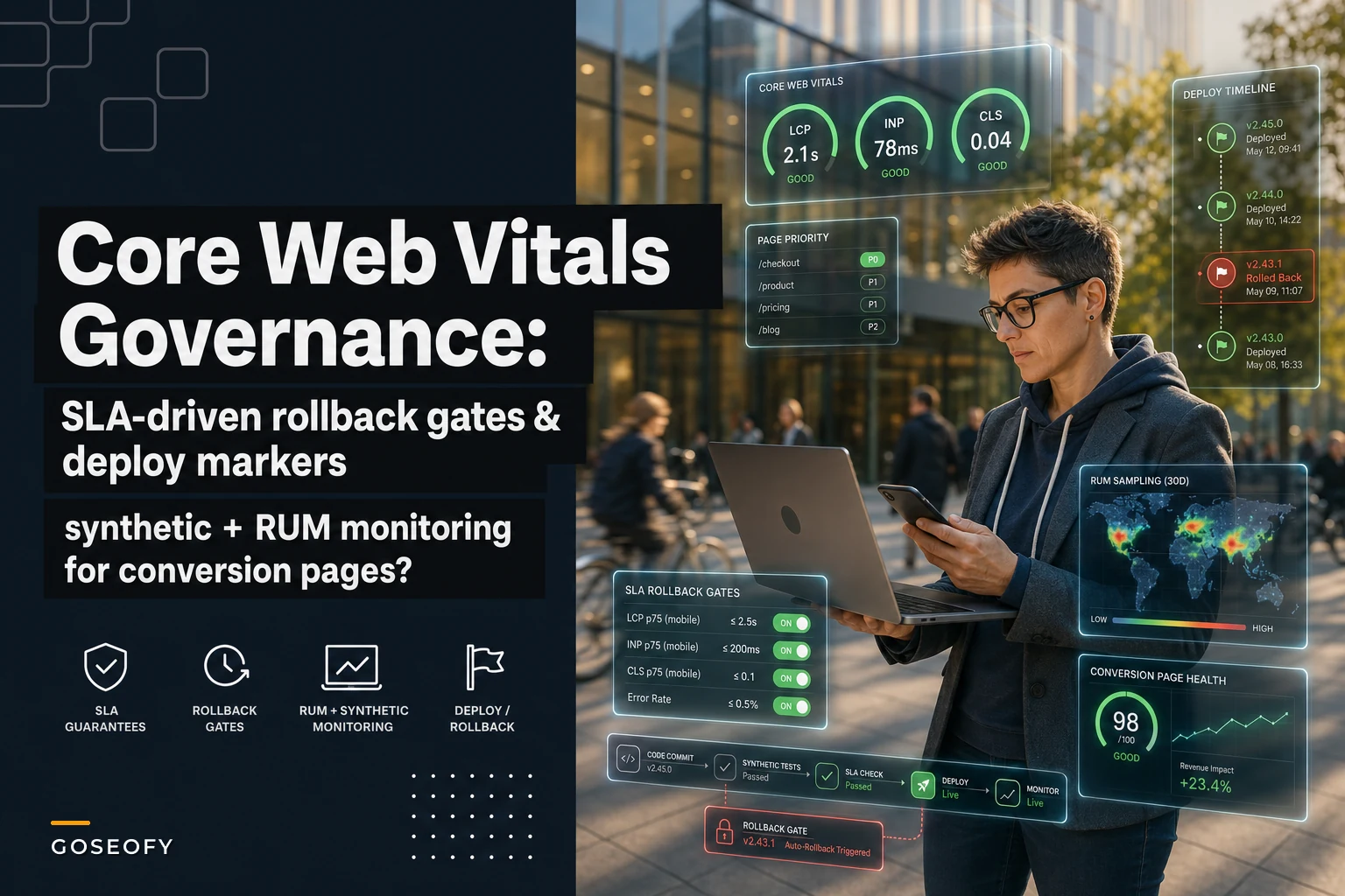 Core Web Vitals as SEO governance: SLAs, rollback gates and monitoring