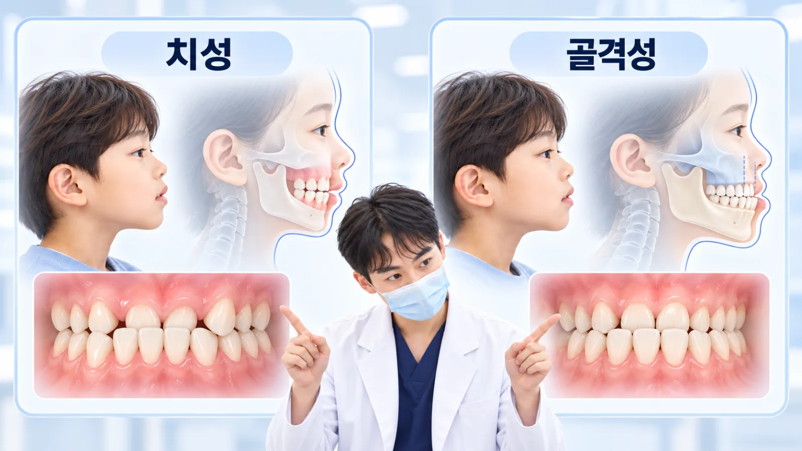 치성·골격성 전치부 반대교합 비교