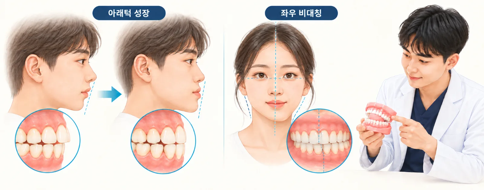 하악 우측 편위와 중심선 불일치