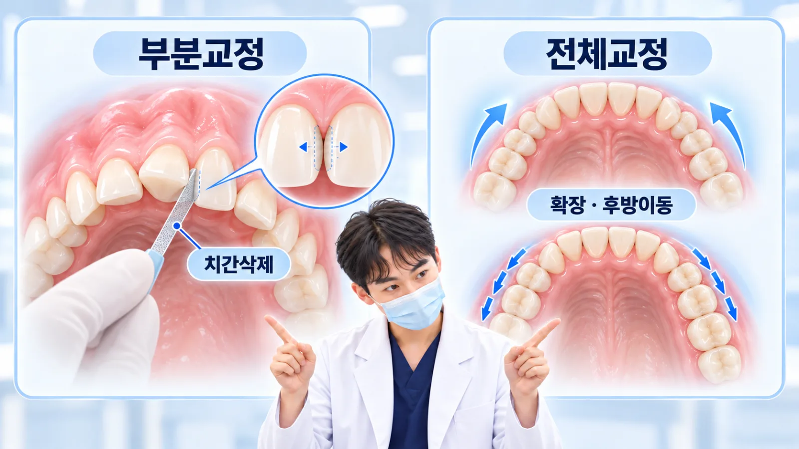앞니 공간 만들기, 부분·전체교정