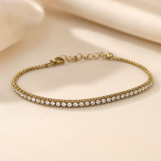 Round CZ Tennis Bracelet — 18k gold-plated · CZ