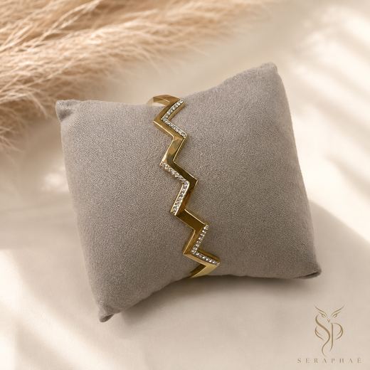 Zigzag Pavé Bangle — 18k gold-plated · pavé CZ