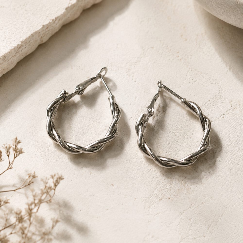 Molten Twist Hoops · Silver — view 1
