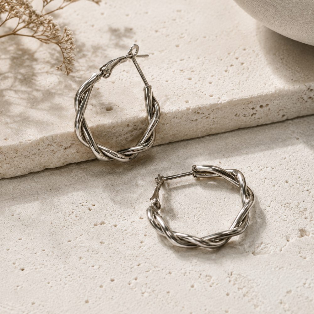 Molten Twist Hoops · Silver — view 3