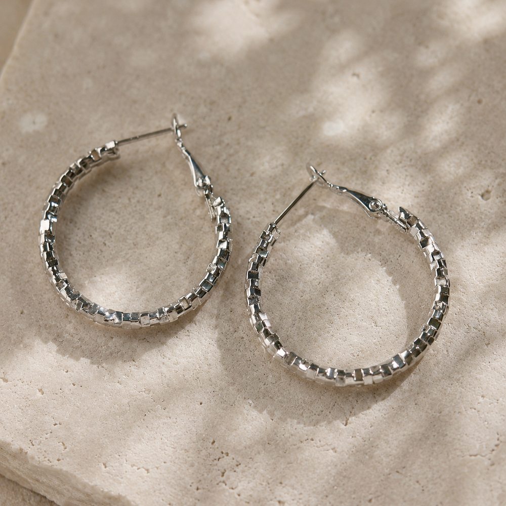 Diamond-Cut Hoops · Silver — view 1