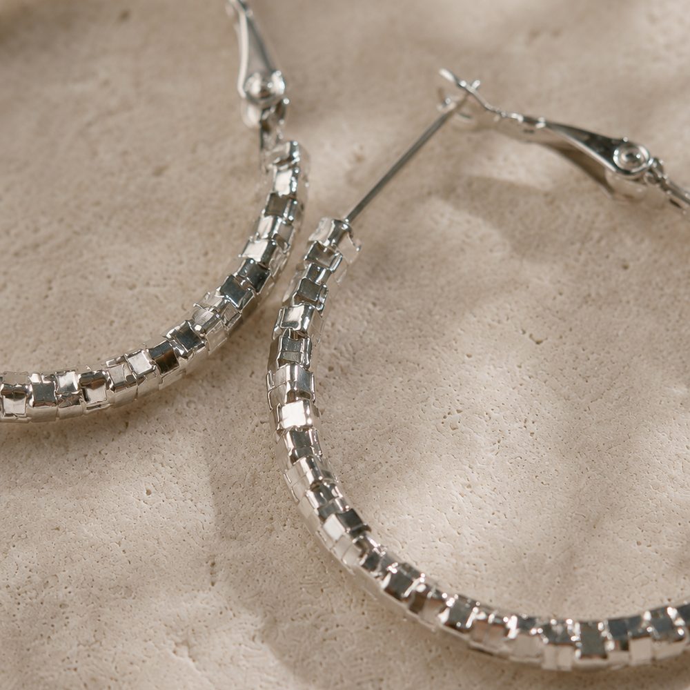 Diamond-Cut Hoops · Silver — view 2
