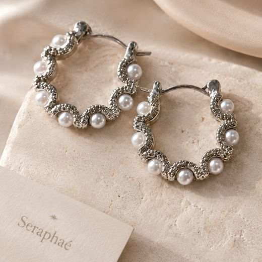 Pearl Halo Hoops — Rhodium-plated · shell pearl